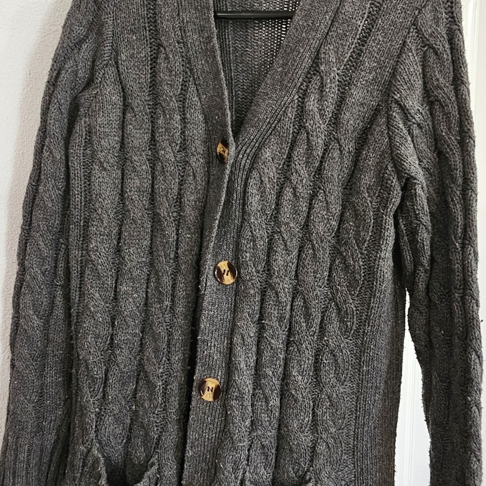 Elegant Gray Cable Knit Women's Cardigan